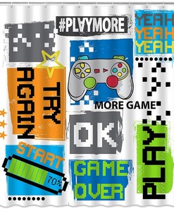 Funny Text Handle Creative Splicing Game Console Shower Curtain - Teens' Classic Modern Design