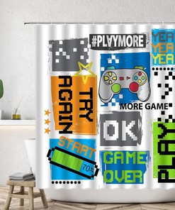 Funny Text Handle Creative Splicing Game Console Shower Curtain - Teens' Classic Modern Design