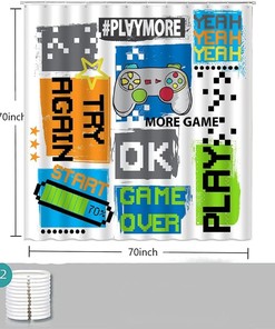 Funny Text Handle Creative Splicing Game Console Shower Curtain - Teens' Classic Modern Design