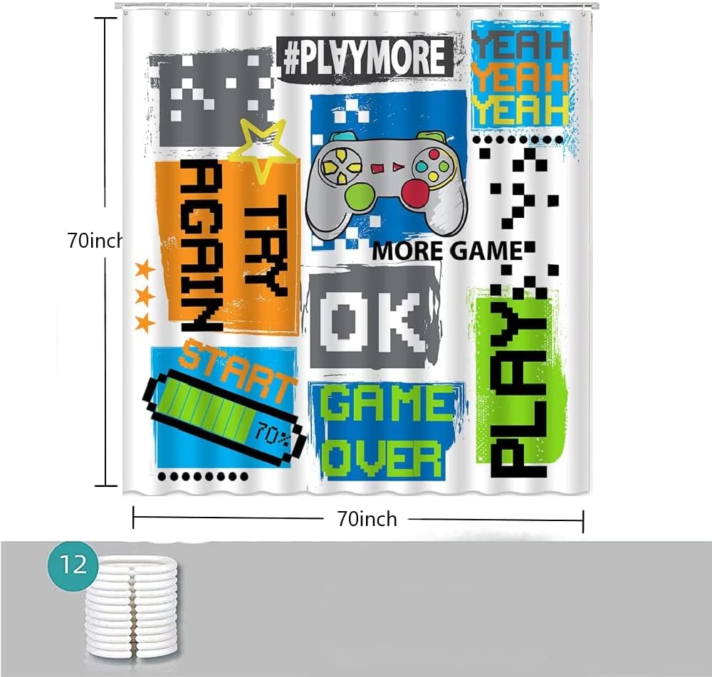 Funny Text Handle Creative Splicing Game Console Shower Curtain - Teens' Classic Modern Design
