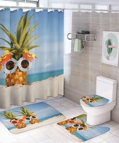 Funny Tropical Pineapple on Beach Shower Curtain for Bathroom - Unique Shower Curtains Decor for Beach Lovers