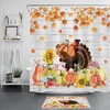 Funny Turkey Pumpkin Shower Curtain Rustic Board Thanksgiving Bathroom Decor