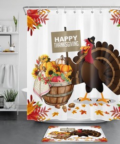 Funny Turkey Thanksgiving Shower Curtain With Pumpkin Print - Add Some Laughter To Your Bathroom