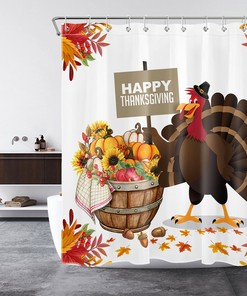 Funny Turkey Thanksgiving Shower Curtain With Pumpkin Print - Add Some Laughter To Your Bathroom