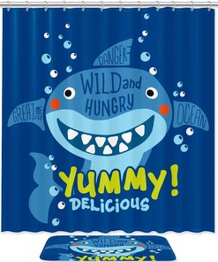 Funny Typo Shower Curtain For Bathroom, Featuring A Shark And Cute Typography Design