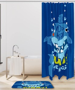 Funny Typo Shower Curtain For Bathroom, Featuring A Shark And Cute Typography Design