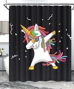 Funny Unicorn Shower Curtain For Kids Girls Anime Bathroom Decor With Black Background
