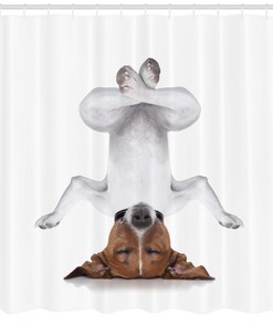 Funny Upside Down Dog Shower Curtain, Great Bathroom Gift Idea For Animal Lovers