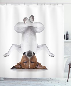 Funny Upside Down Dog Shower Curtain, Great Bathroom Gift Idea For Animal Lovers