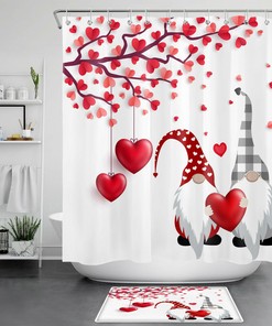 Funny Valentine'S Day Red Heart Tree Bathroom Accessory Set Shower Curtain