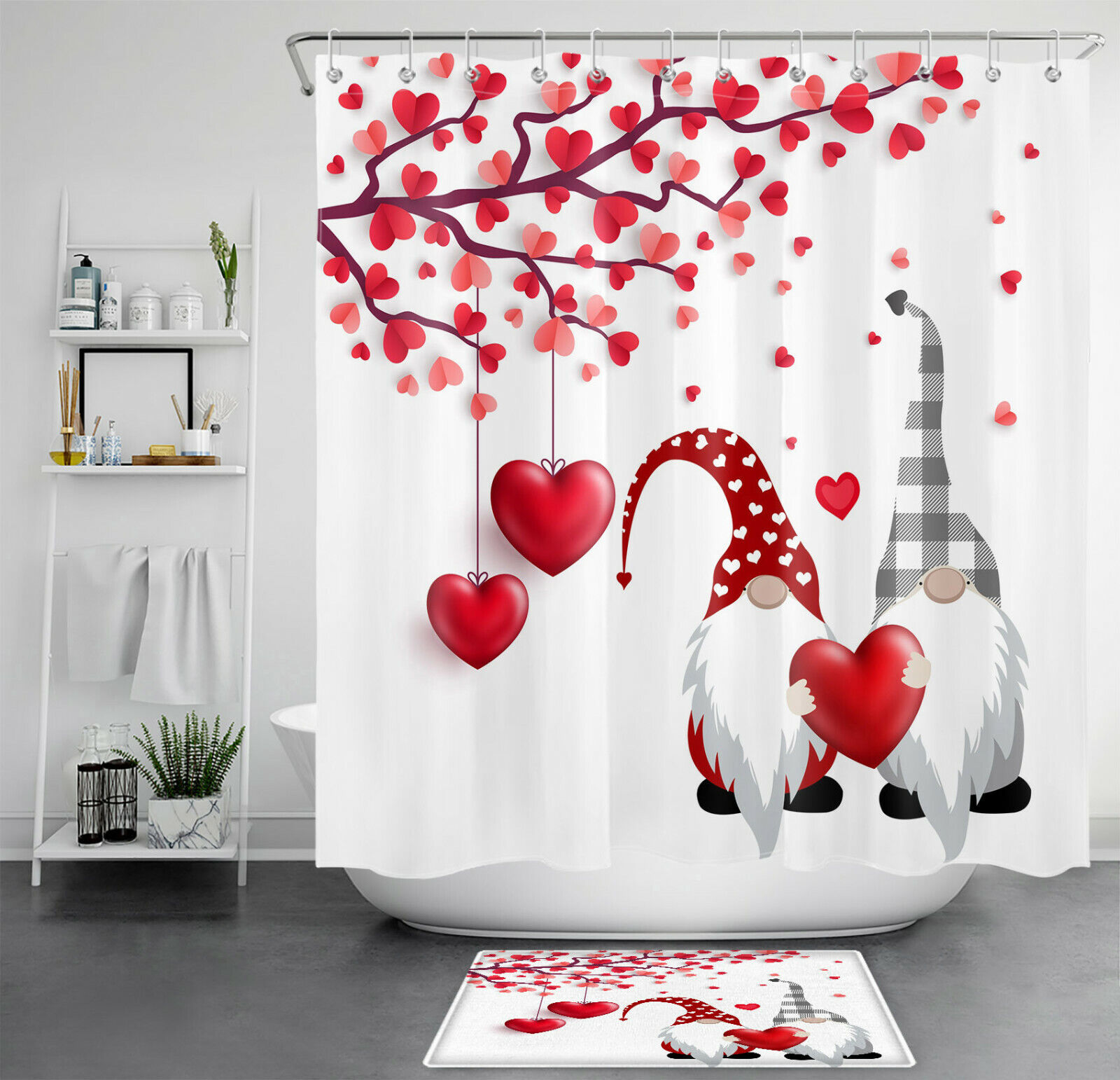 Funny Valentine'S Day Red Heart Tree Bathroom Accessory Set Shower Curtain