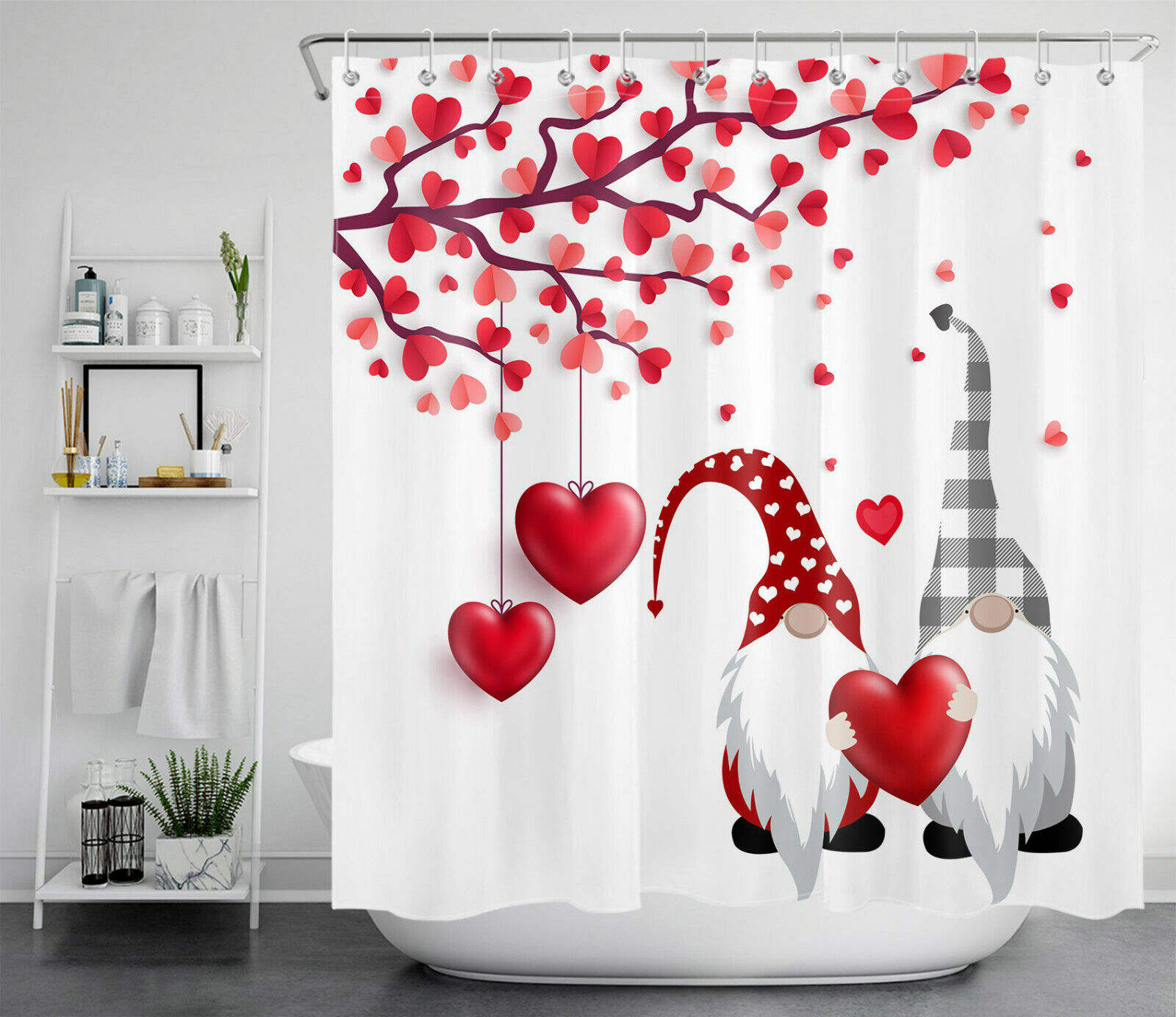 Funny Valentine'S Day Red Heart Tree Bathroom Accessory Set Shower Curtain - Image 2