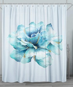 Funny Watercolor Blue Flower Shower Curtain for Bathroom Decor