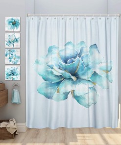 Funny Watercolor Blue Flower Shower Curtain for Bathroom Decor