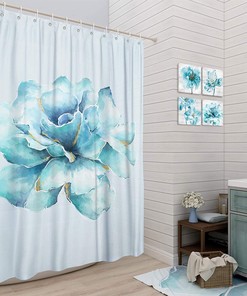 Funny Watercolor Blue Flower Shower Curtain for Bathroom Decor