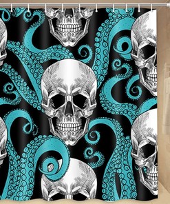 Funny Waterproof Octopus Skull Fabric Shower Curtain for Your Bathroom.