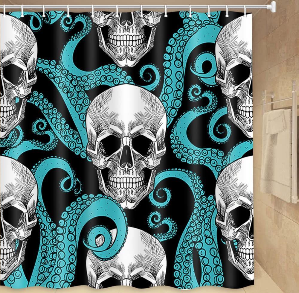 Funny Waterproof Octopus Skull Fabric Shower Curtain for Your Bathroom.