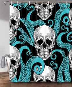 Funny Waterproof Octopus Skull Fabric Shower Curtain for Your Bathroom.