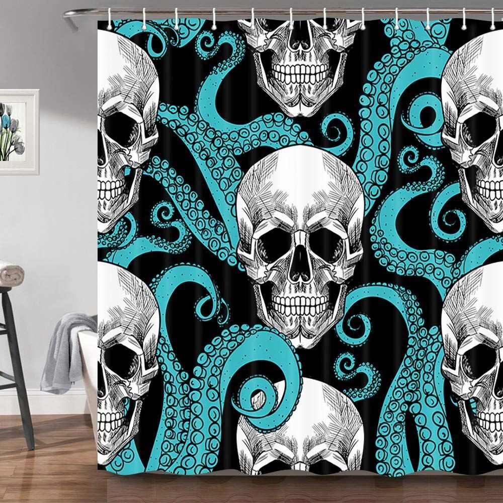 Funny Waterproof Octopus Skull Fabric Shower Curtain for Your Bathroom.