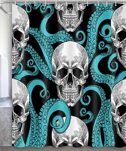 Funny Waterproof Octopus Skull Fabric Shower Curtain for Your Bathroom.