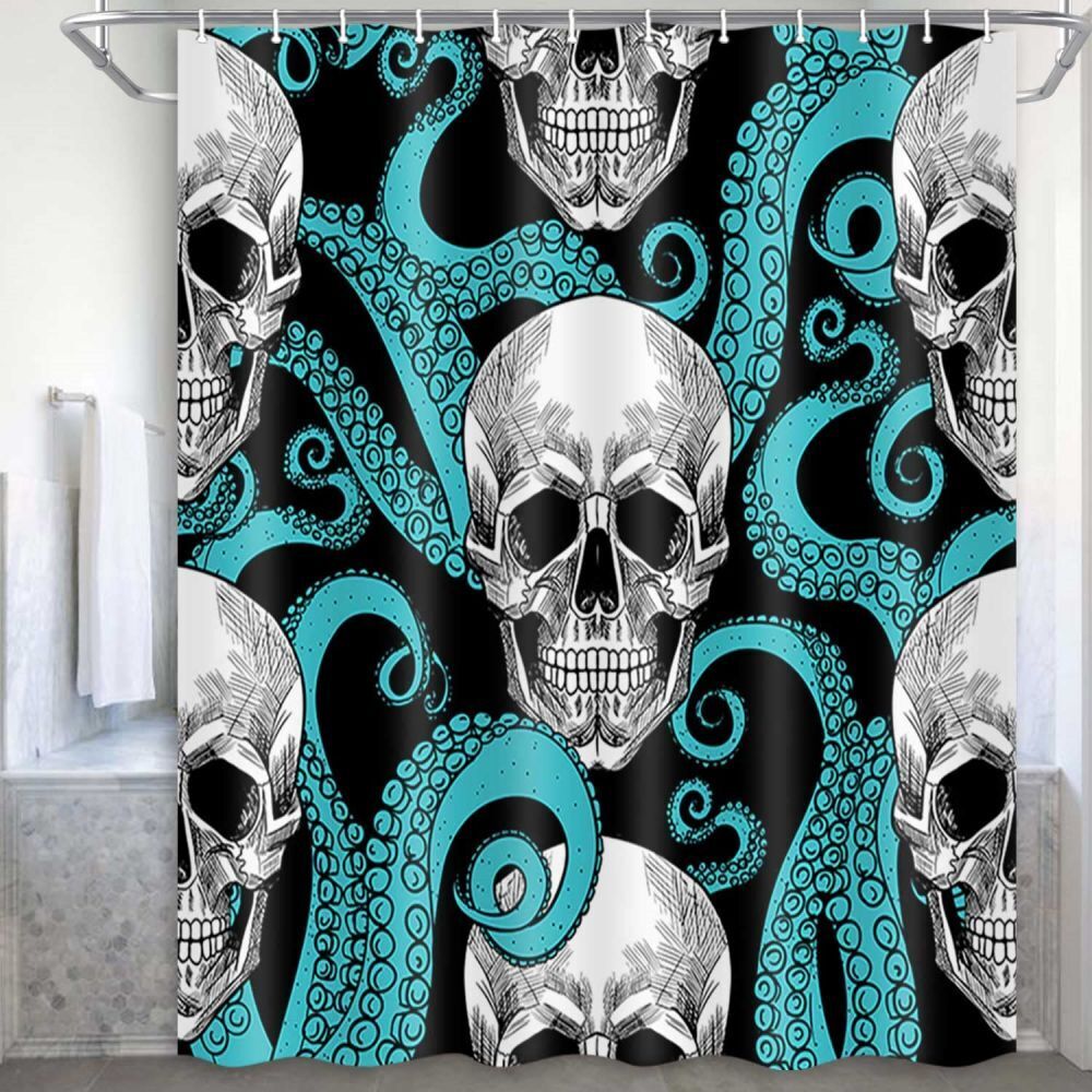 Funny Waterproof Octopus Skull Fabric Shower Curtain for Your Bathroom.