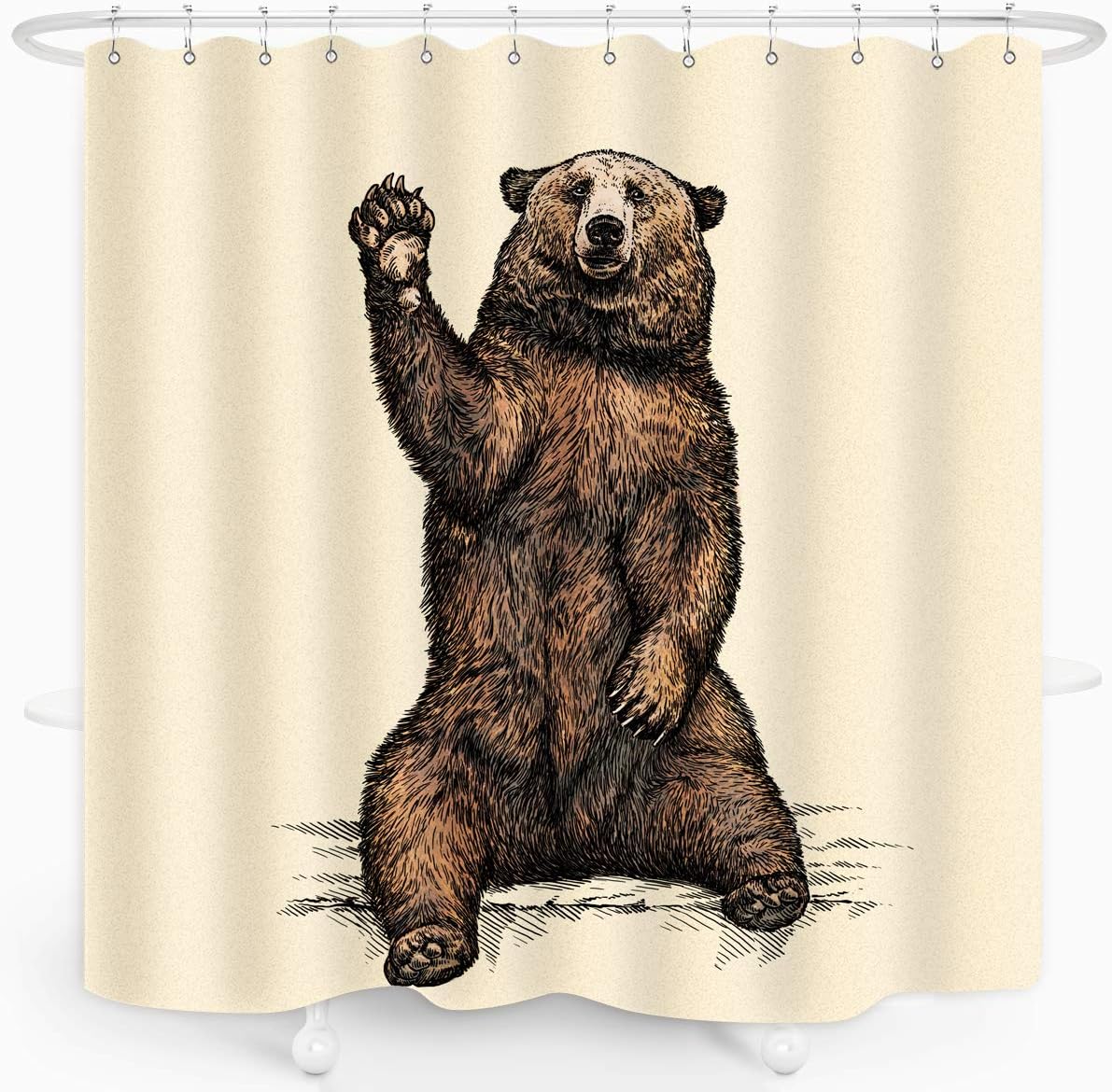 Funny Waving Brown Bear Kids Shower Curtain for Animal Lovers