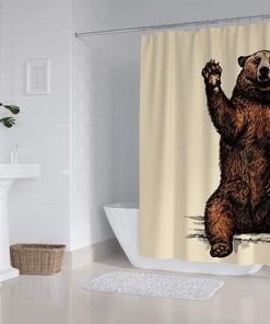 Funny Waving Brown Bear Kids Shower Curtain for Animal Lovers
