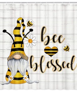 Funny White Gnome Bee Fabric Shower Curtain With Waterproof Fabric, Bathroom Decor