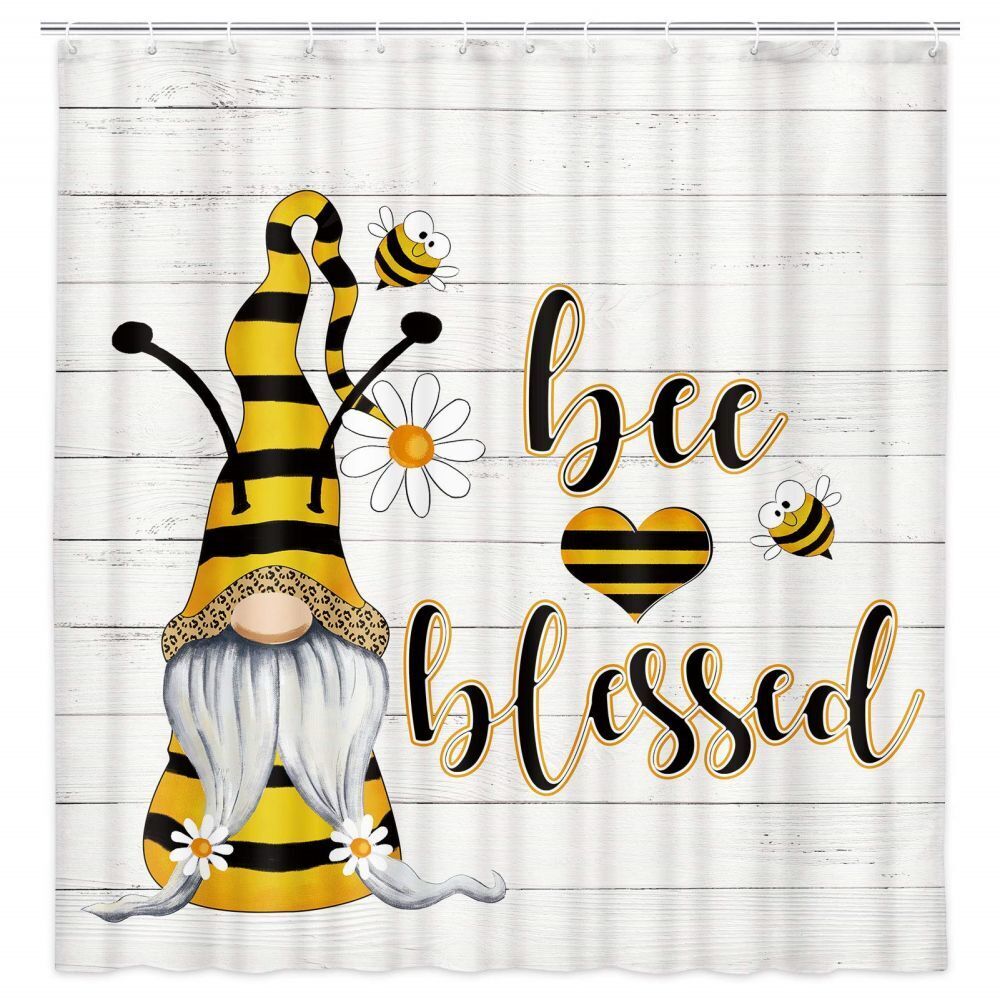 Funny White Gnome Bee Fabric Shower Curtain With Waterproof Fabric, Bathroom Decor
