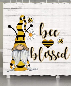 Funny White Gnome Bee Fabric Shower Curtain With Waterproof Fabric, Bathroom Decor