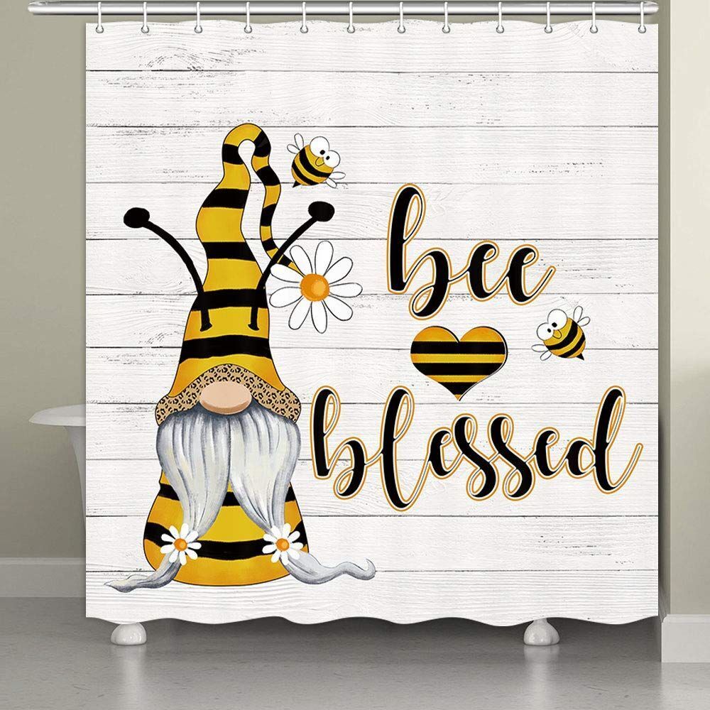 Funny White Gnome Bee Fabric Shower Curtain With Waterproof Fabric, Bathroom Decor