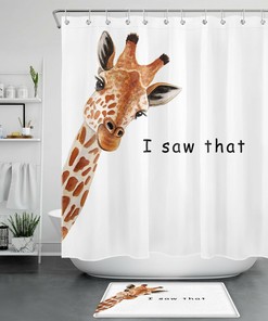 Funny Wild Animals Art Shower Curtain, Minimalist Bathroom Decor with Giraffe Print