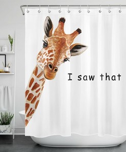 Funny Wild Animals Art Shower Curtain, Minimalist Bathroom Decor with Giraffe Print