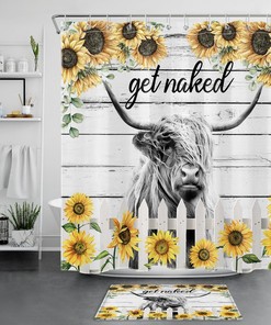 Funny Wildlife Sunflower Bull Highland Cow Shower Curtain to Add A Quirky Touch to Your Bathroom