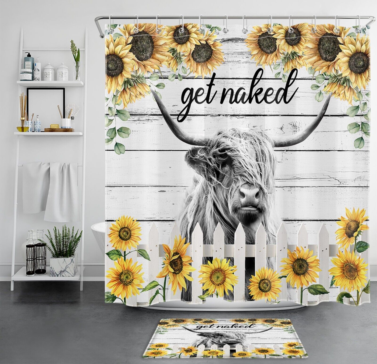 Funny Wildlife Sunflower Bull Highland Cow Shower Curtain to Add A Quirky Touch to Your Bathroom