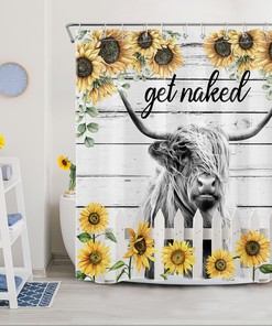 Funny Wildlife Sunflower Bull Highland Cow Shower Curtain to Add A Quirky Touch to Your Bathroom