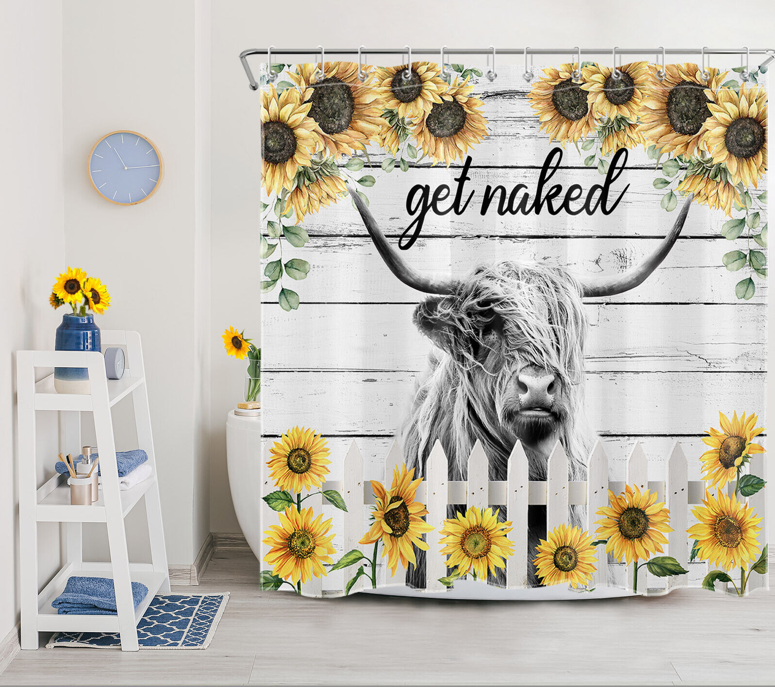 Funny Wildlife Sunflower Bull Highland Cow Shower Curtain to Add A Quirky Touch to Your Bathroom