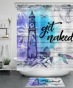 Funny Word Black and White Sea Turtle Anchor Shower Curtain Bathroom Accessories for Underwater Themed Decor