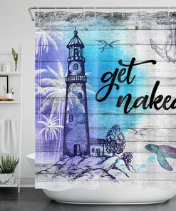 Funny Word Black and White Sea Turtle Anchor Shower Curtain Bathroom Accessories for Underwater Themed Decor
