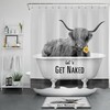 Funny Word Flower Highland Cow Bathtub Shower Curtain For Bathroom Decor