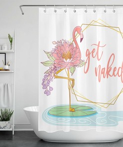 Funny Word Shower Curtain With Pink Flamingo And Lotus Flower Design For Women'S Bathroom
