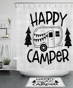 Funny Word Truck Camper Black White Vintage Shower Curtain 
