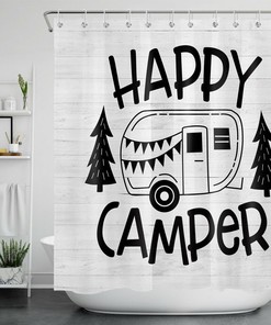 Funny Word Truck Camper Black White Vintage Shower Curtain