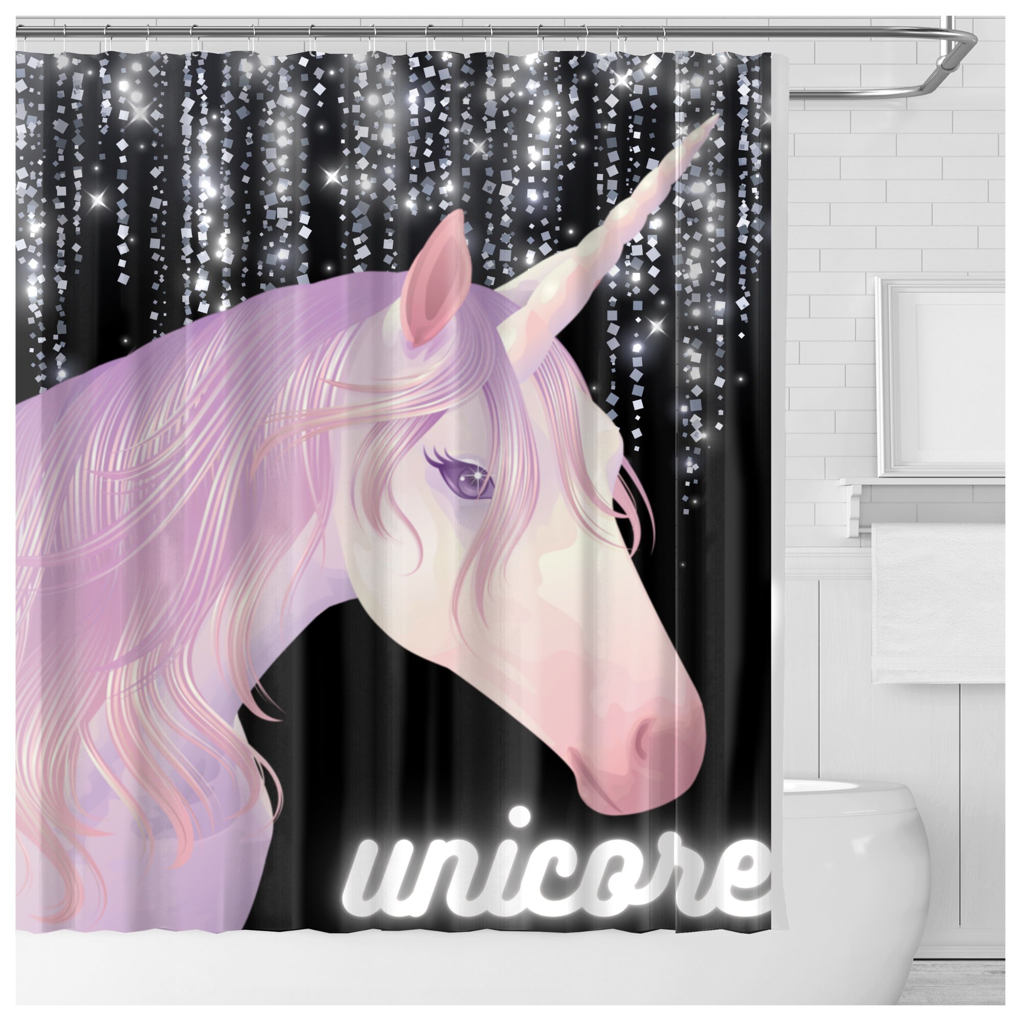 Funny Yellow Unicorn Shower Curtain for Modern Bathroom Decor