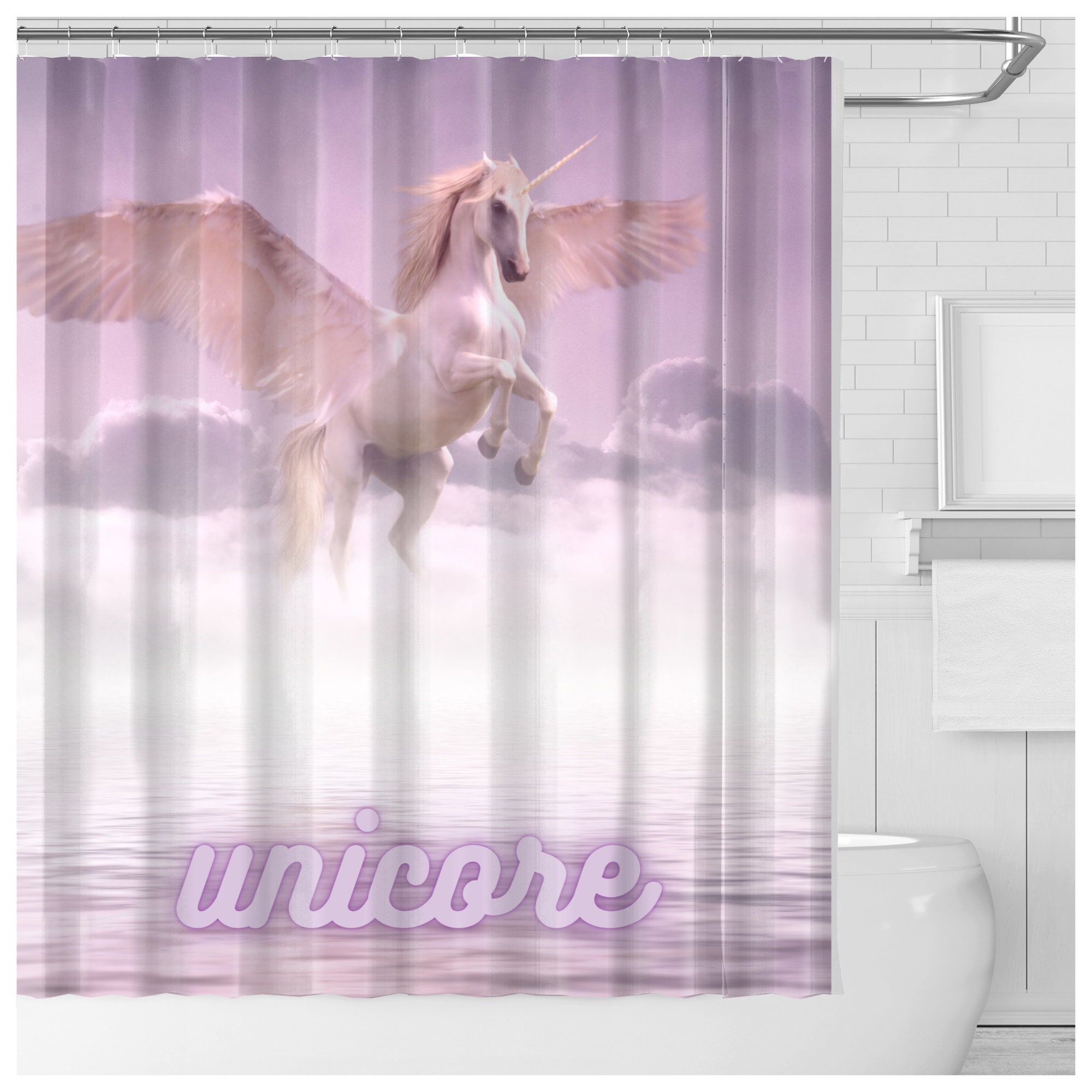 Funny Yellow Unicorn Shower Curtain for Modern and Fun Bathroom Decor
