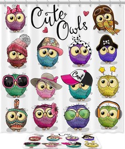 Furry Owl Team Waterproof Shower Curtain For Bathroom