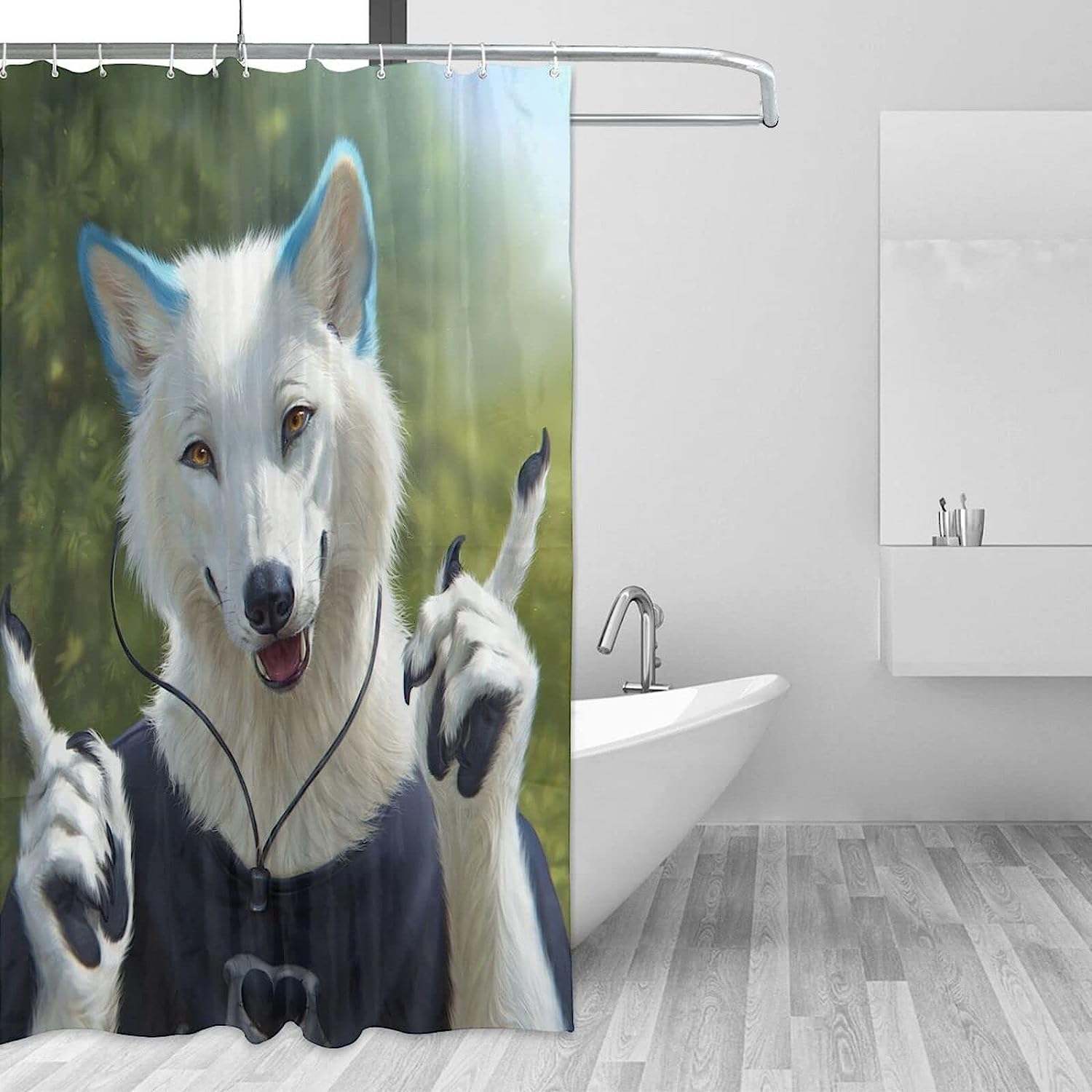Furry Wolf Art Shower Curtain - Water-resistant Fabric Bathroom Decor