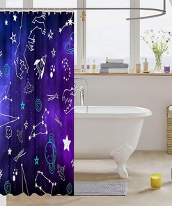 Galactic Shower Curtain with Starry Sky and Cartoon Dinosaurs Design, Perfect for Kids and Teens Bathroom Decor