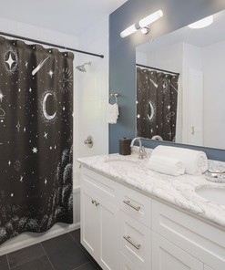Galaxy Black Gothic Goth Moon Shower Curtain with Starry Night Theme