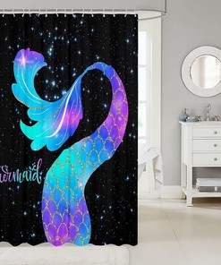Galaxy Blue Purple Mermaid Tail Print Shower Curtain for Kids Boys Girls Room Decor